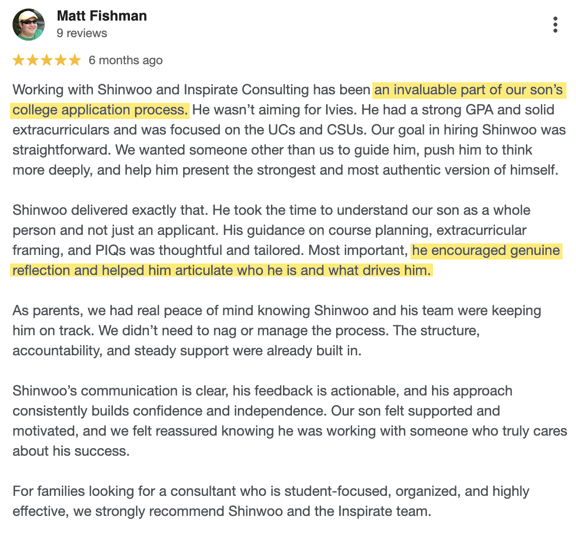 Google review from Matt Fishman, parent